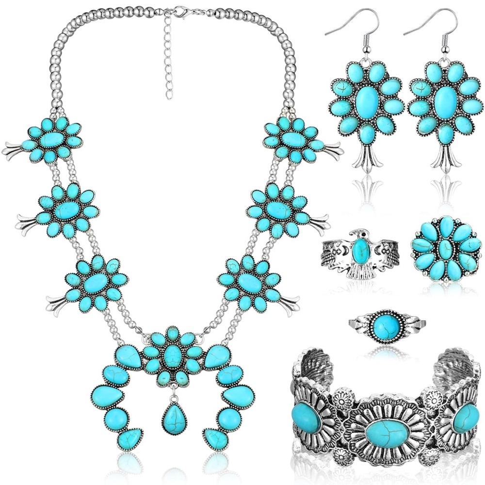 Ecally Bohemian Turquoise Western Jewelry Set